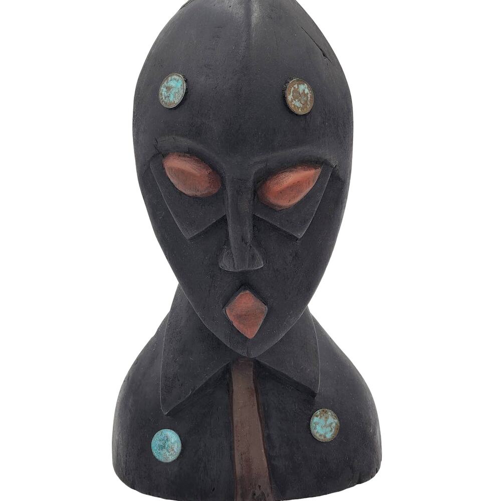 Vintage African Face Mask Tabletop Wooden Handcrafted Ghana West Africa 12.5"